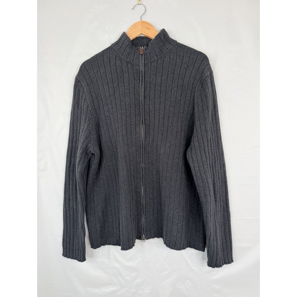 J.Crew Factory Gray Ribbed Full Zip Cardigan Sweater Mens XL Cotton Mock Neck